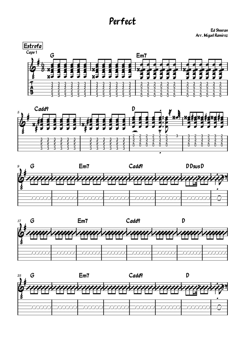 First page of the advanced acoustic guitar sheet music for Perfect by Ed Sheeran on Tably.es