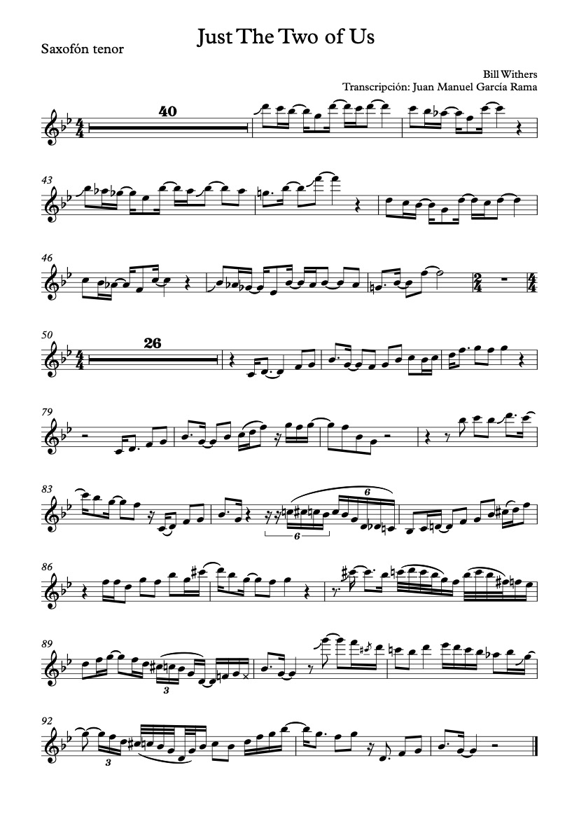 First page of the intermediate sax tenor sheet music for Just The Two Of Us by Bill Withers on Tably.es