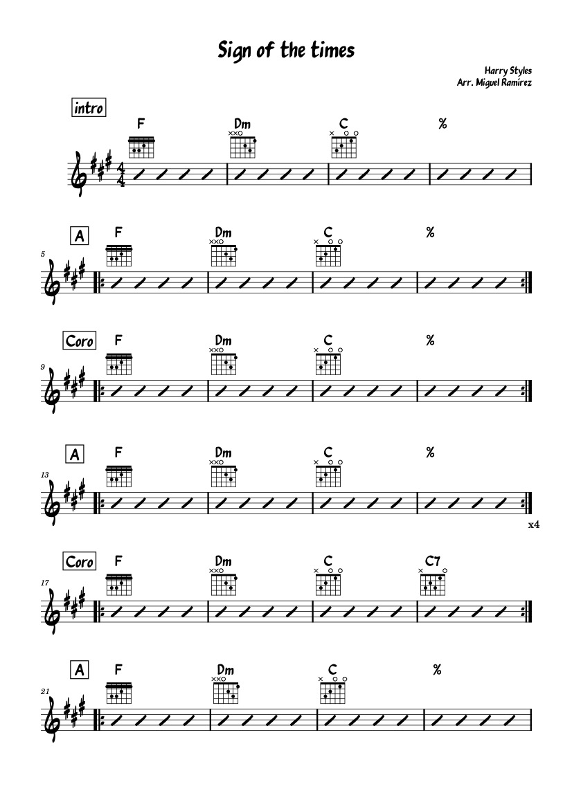 First page of the intermediate guitar tab for Sign of the times by Harry Styles on Tably.es