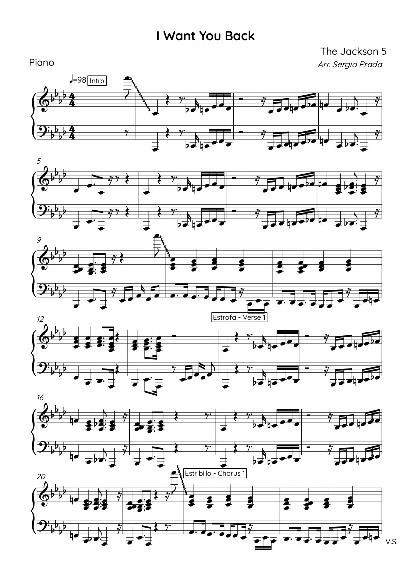 First page of the intermediate piano sheet music for I Want You Back by The Jackson 5 on Tably.es