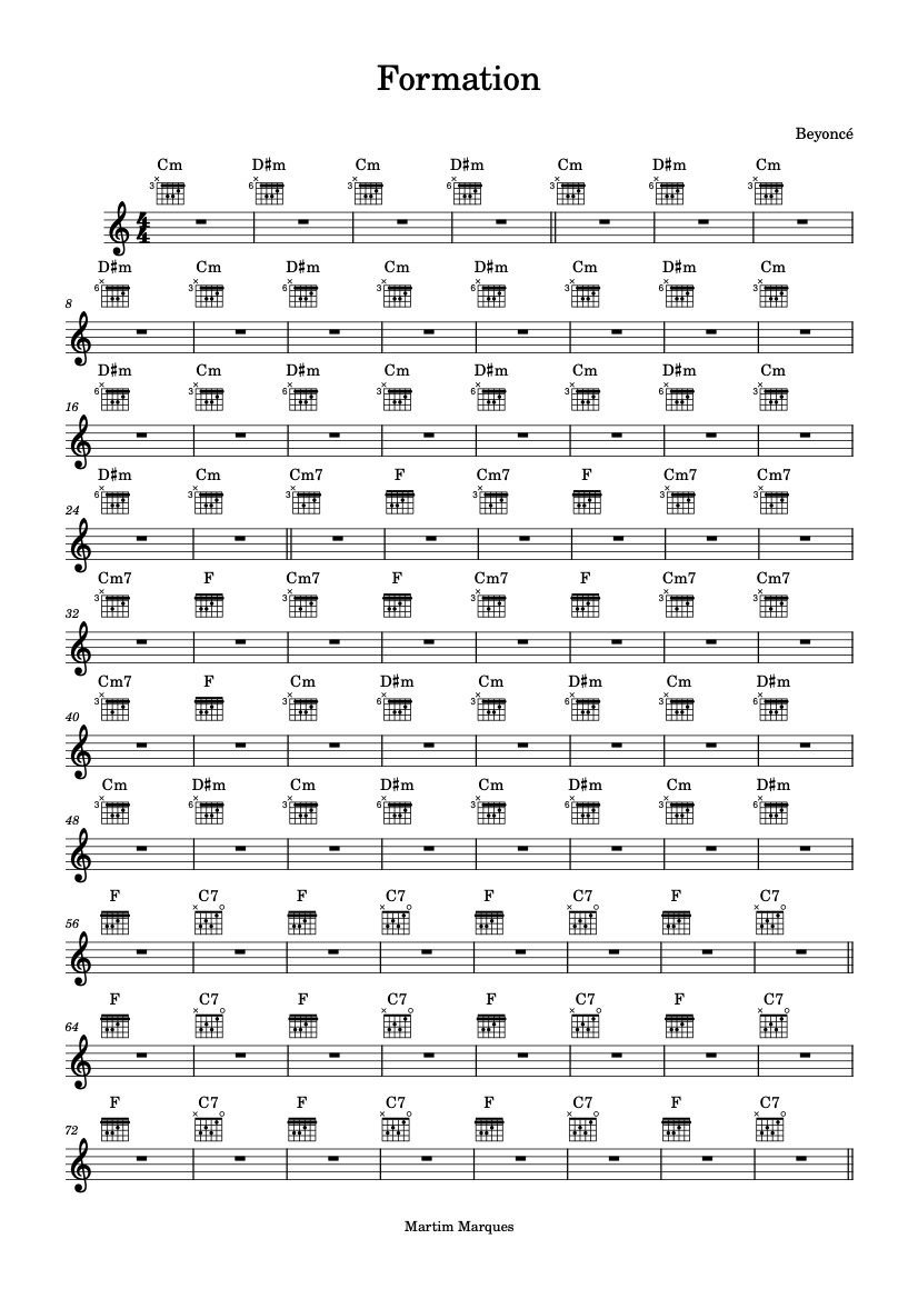 First page of the intermediate guitar tab sheet music for Formation by Beyoncé on Tably.es