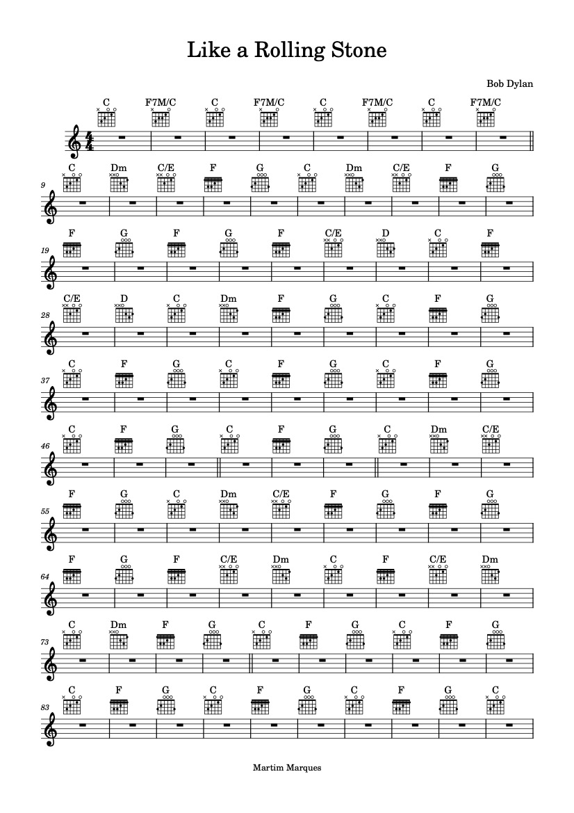 First page of the intermediate guitar tab sheet music for Like a Rolling Stone by Bob Dylan on Tably.es