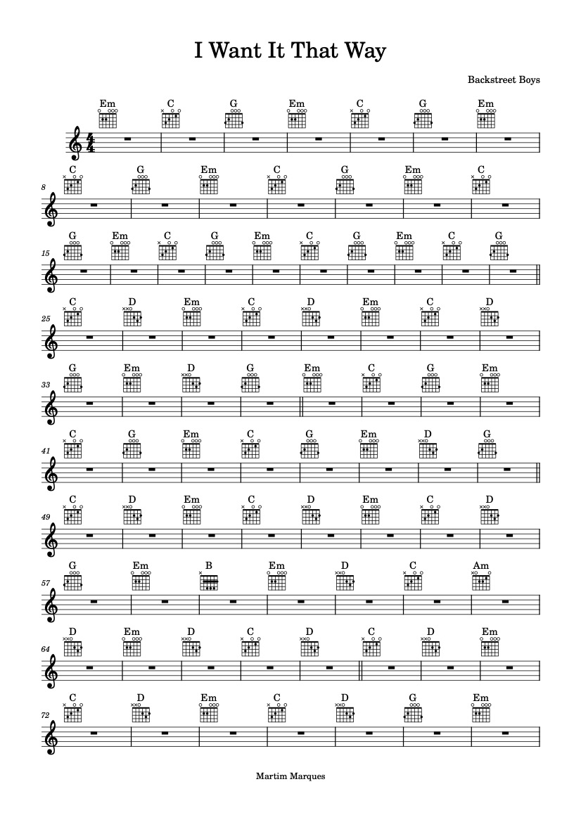 First page of the easy guitar tab sheet music for I Want It That Way by Backstreet Boys on Tably.es