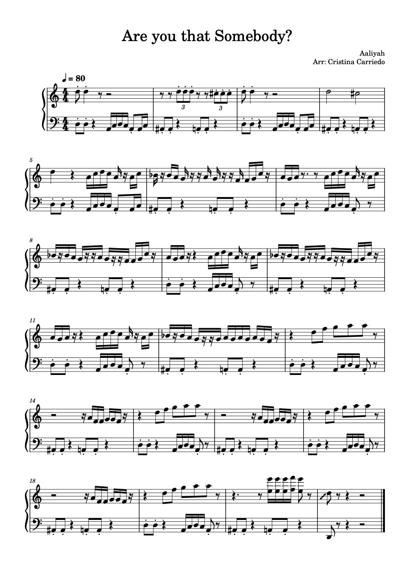 First page of the intermediate piano sheet music for Are You That Somebody? by Aaliyah on Tably.es