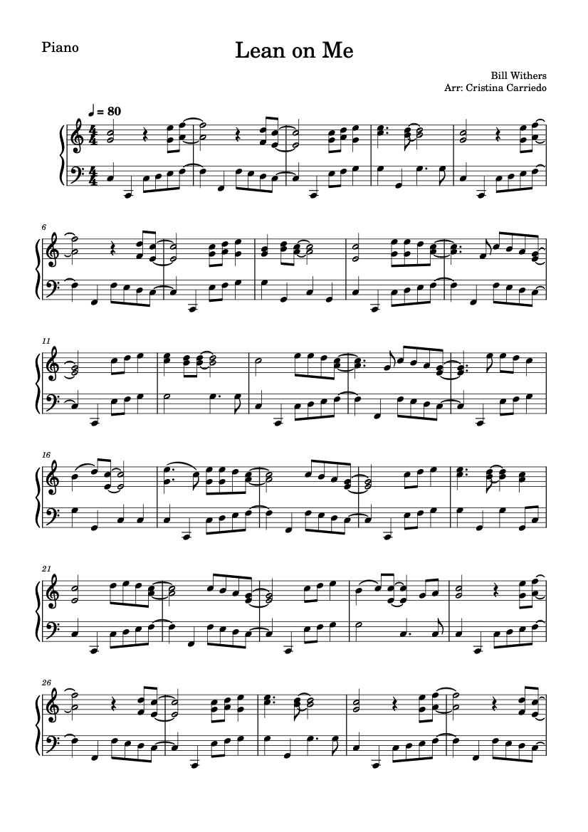 First page of the intermediate piano sheet music for Lean on Me by Bill Withers on Tably.es