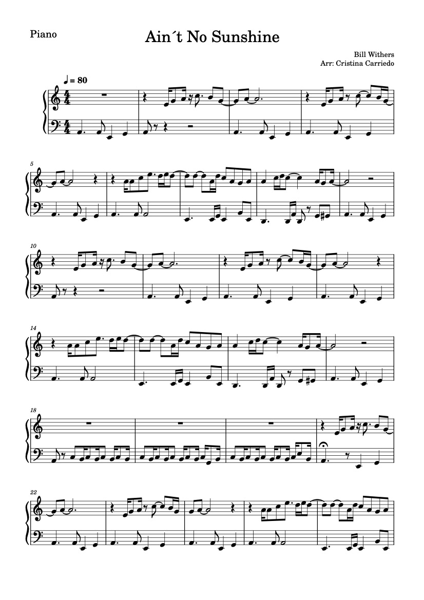 First page of the intermediate piano sheet music for Ain't No Sunshine by Bill Withers on Tably.es
