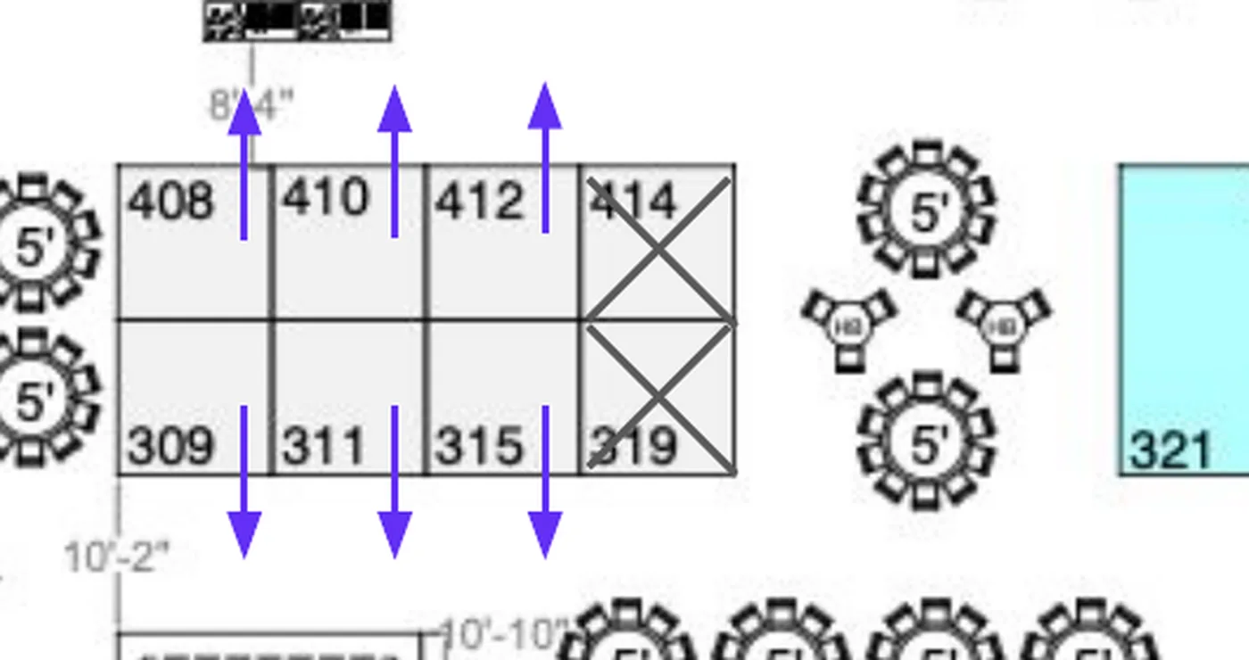 Zoomed detail of booths 309, 311, 315 and 319
