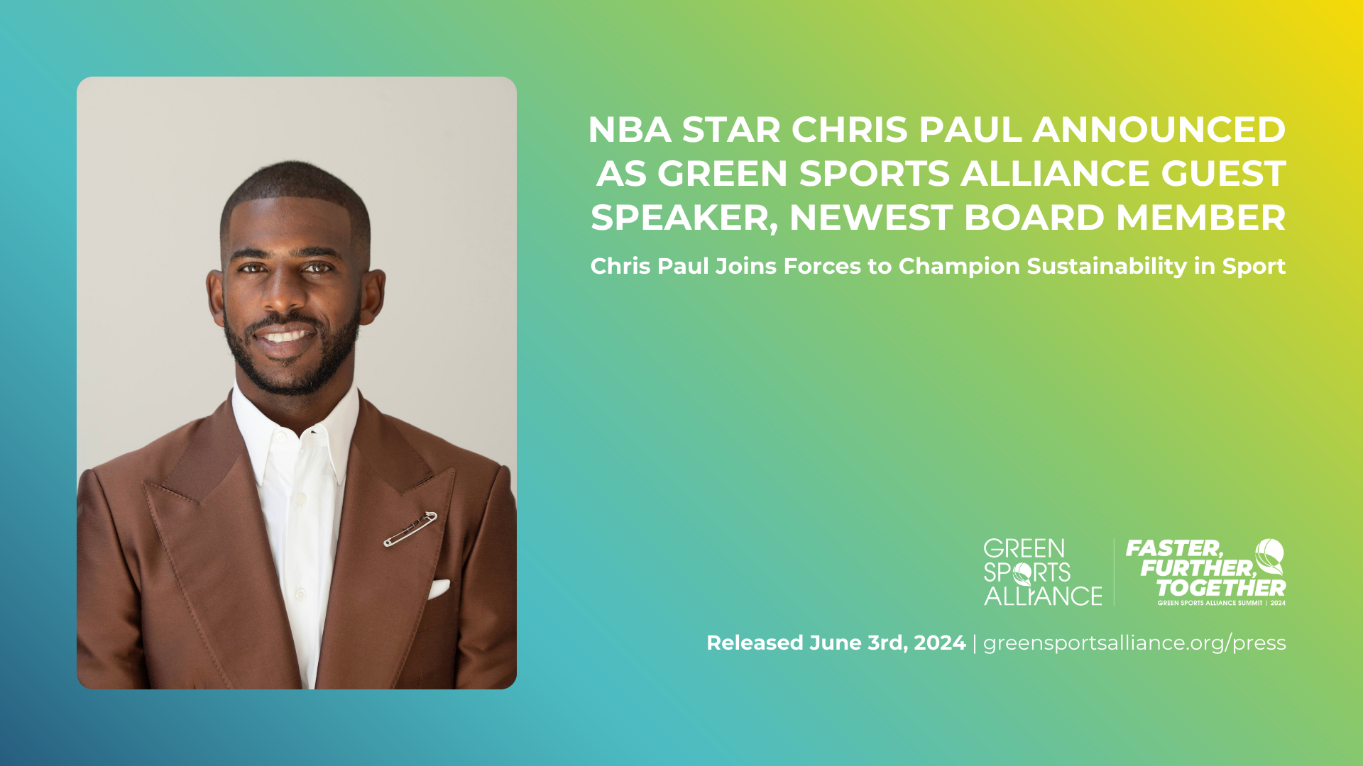 NBA Star Chris Paul Announced as Green Sports Alliance Guest Speaker, Newest Board Member: CP3 Joins Forces to Champion Sustainability in Sport