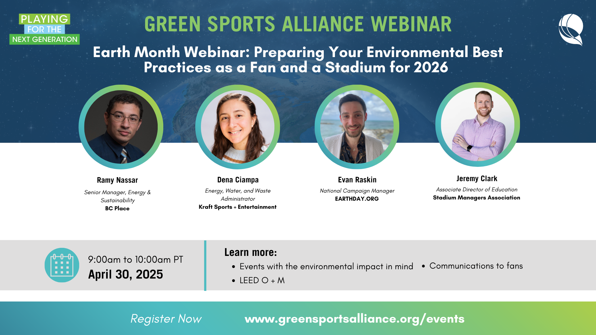 Green Sports Alliance Webinar: Earth Month Webinar: Preparing Your Environmental Best Practices as a Fan and a Stadium for 2026