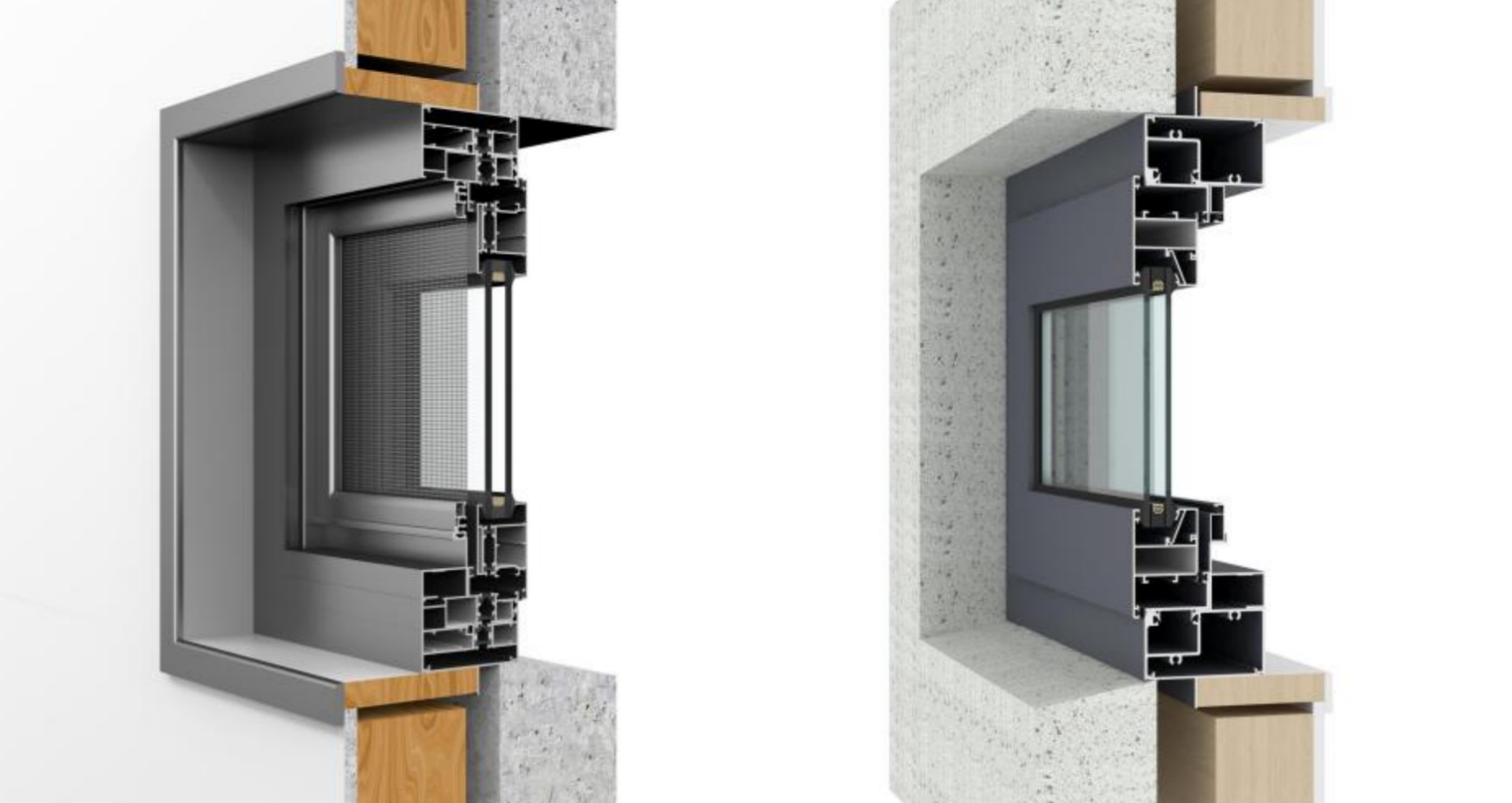 Thermally broken & non-thermal aluminum windows profile display