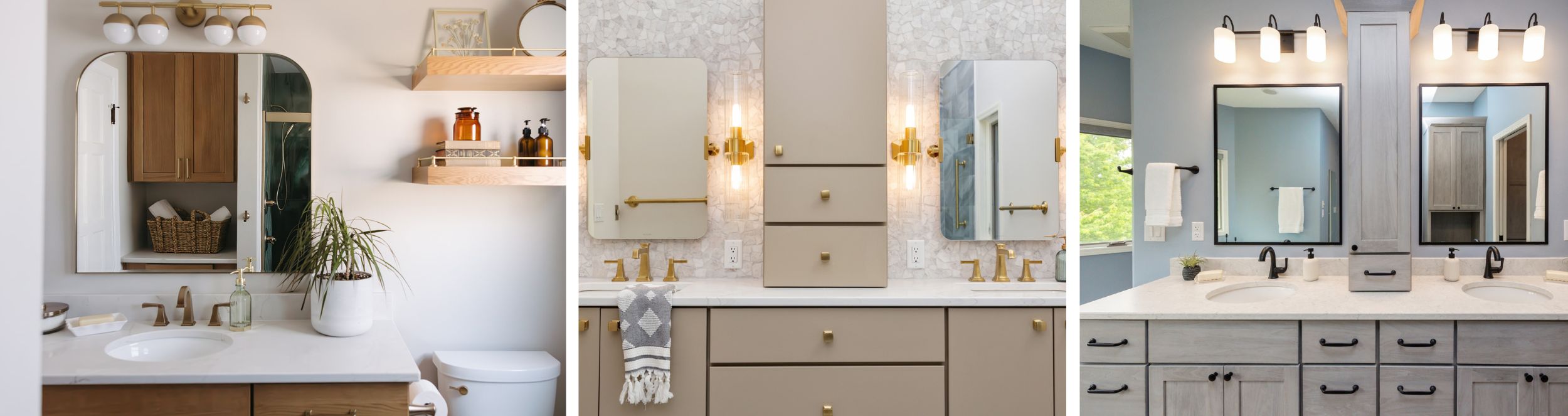 Remodeled bathrooms with single and double vanities.