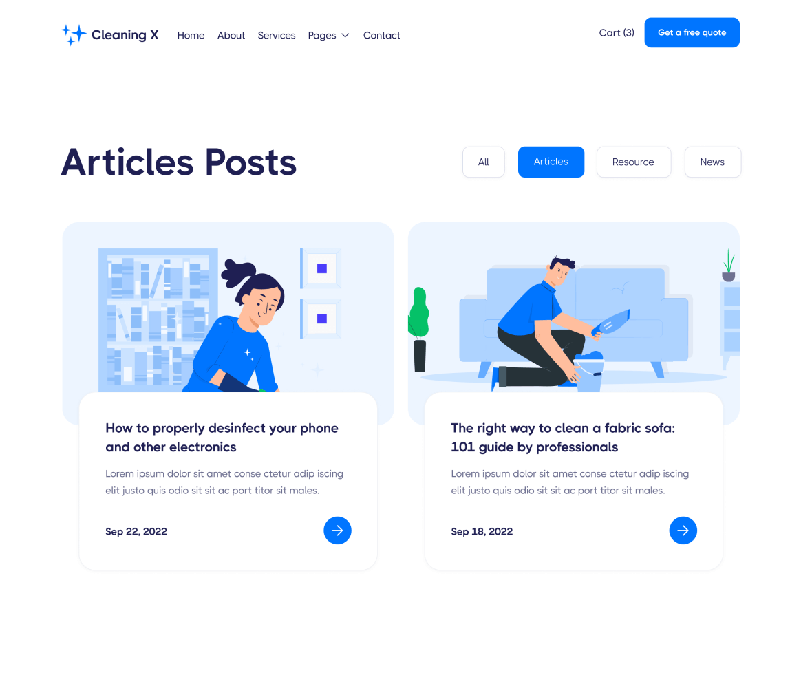 Cleaning X - Blog Category page - Cleaning Services Webflow Template