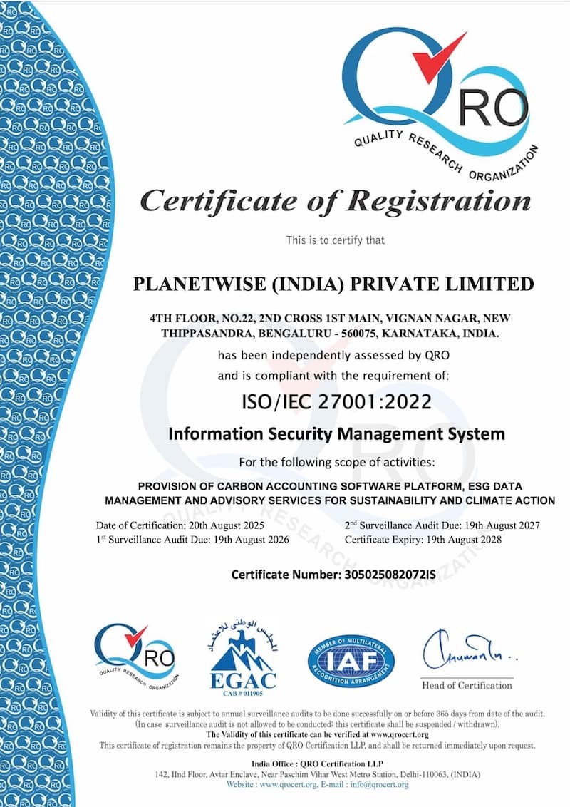 PlanetWise ISO Certification