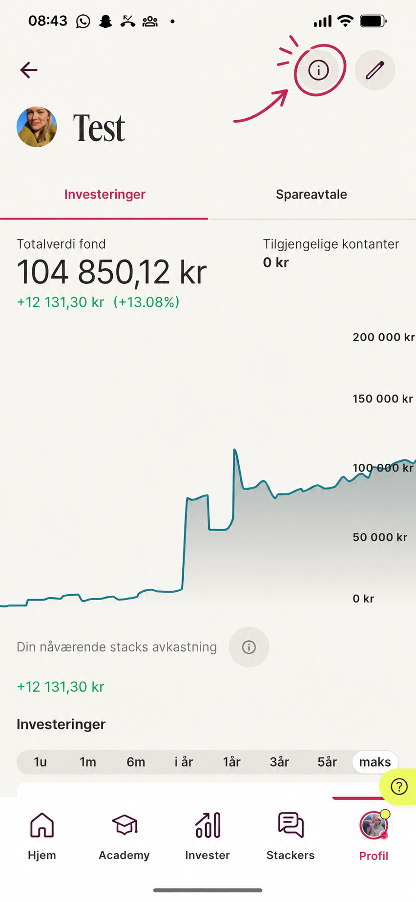 Skjermbilde: kontonummer i Stack-appen