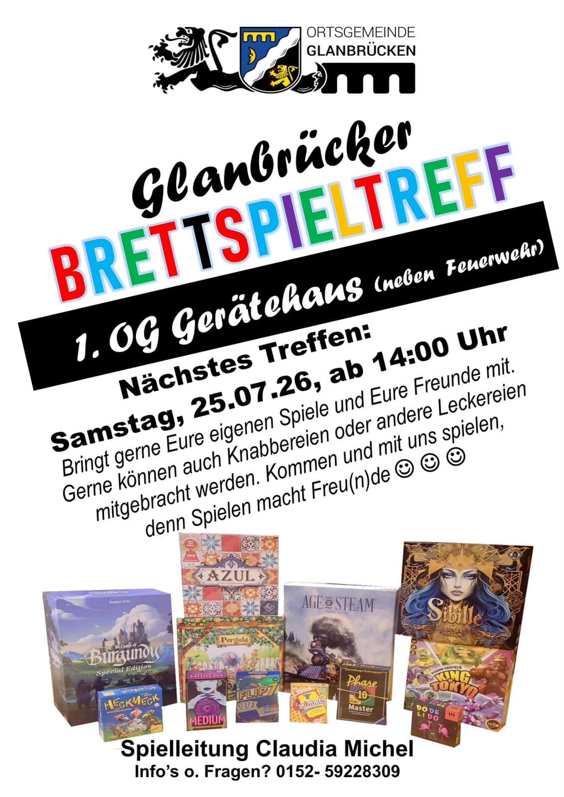 Plakat Glanbrücker Brettspieltreff am 25.07.2026