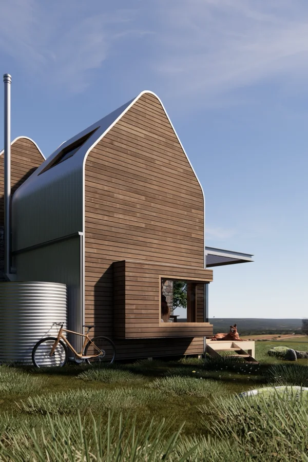 Stargazing Eco Cabin night view — AO Design Studio sustainable architects, NSW