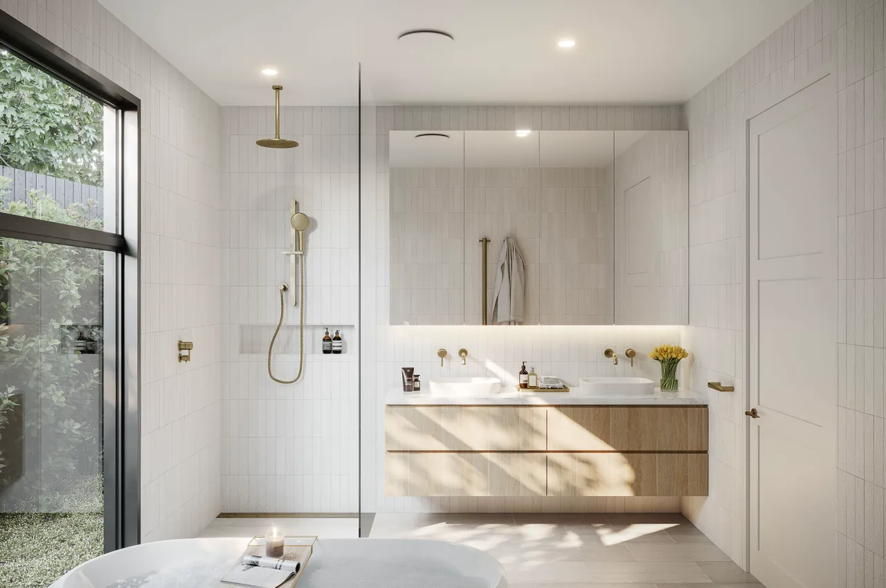 The Ace Residences bathroom dark scheme — AO Design Studio interior design