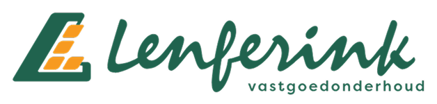 Lenferink vastgoedonderhoud logo with stylized L and yellow bricks design.