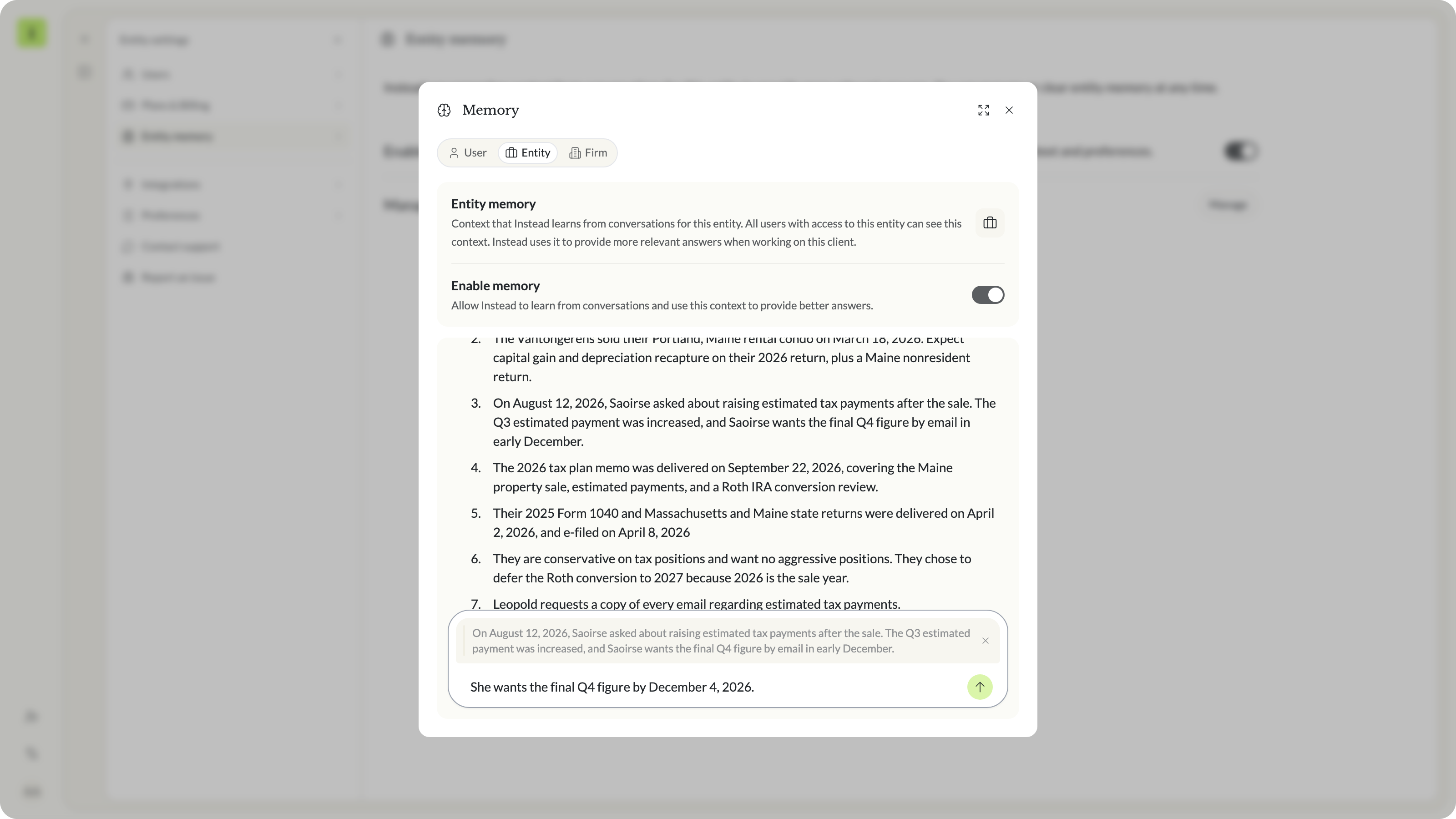 The Memory dialog in Instead with line 3 quoted in the correction box and the new date typed