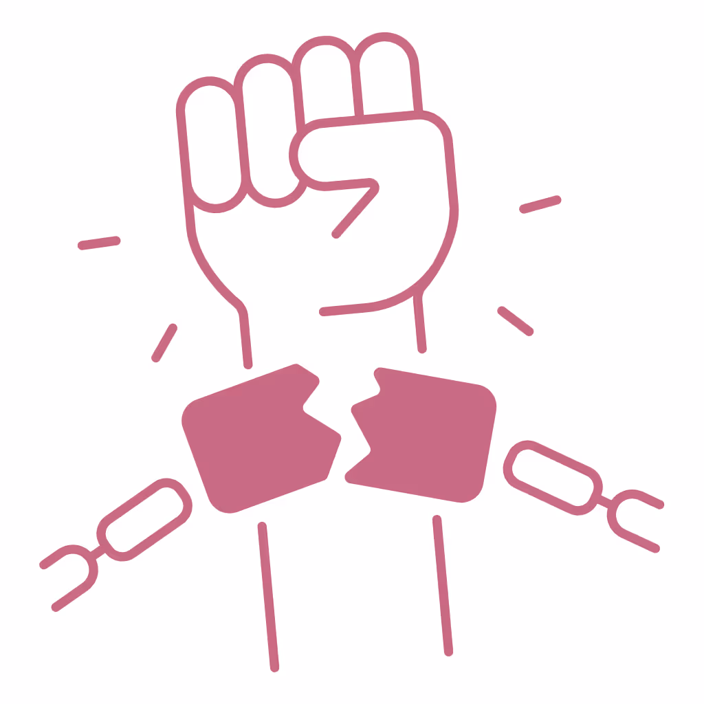 Raised fist breaking free from handcuffs, symbolizing freedom and liberation