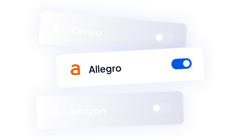 Logotypy Ceneo, Allegro, Amazon