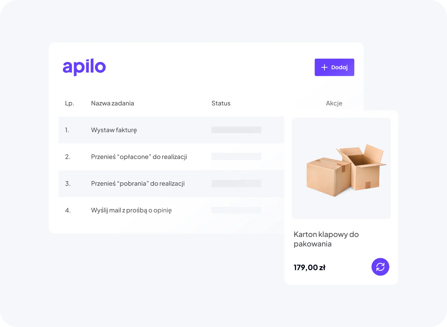 Lista zadań w systemie Apilo do automatyzacji