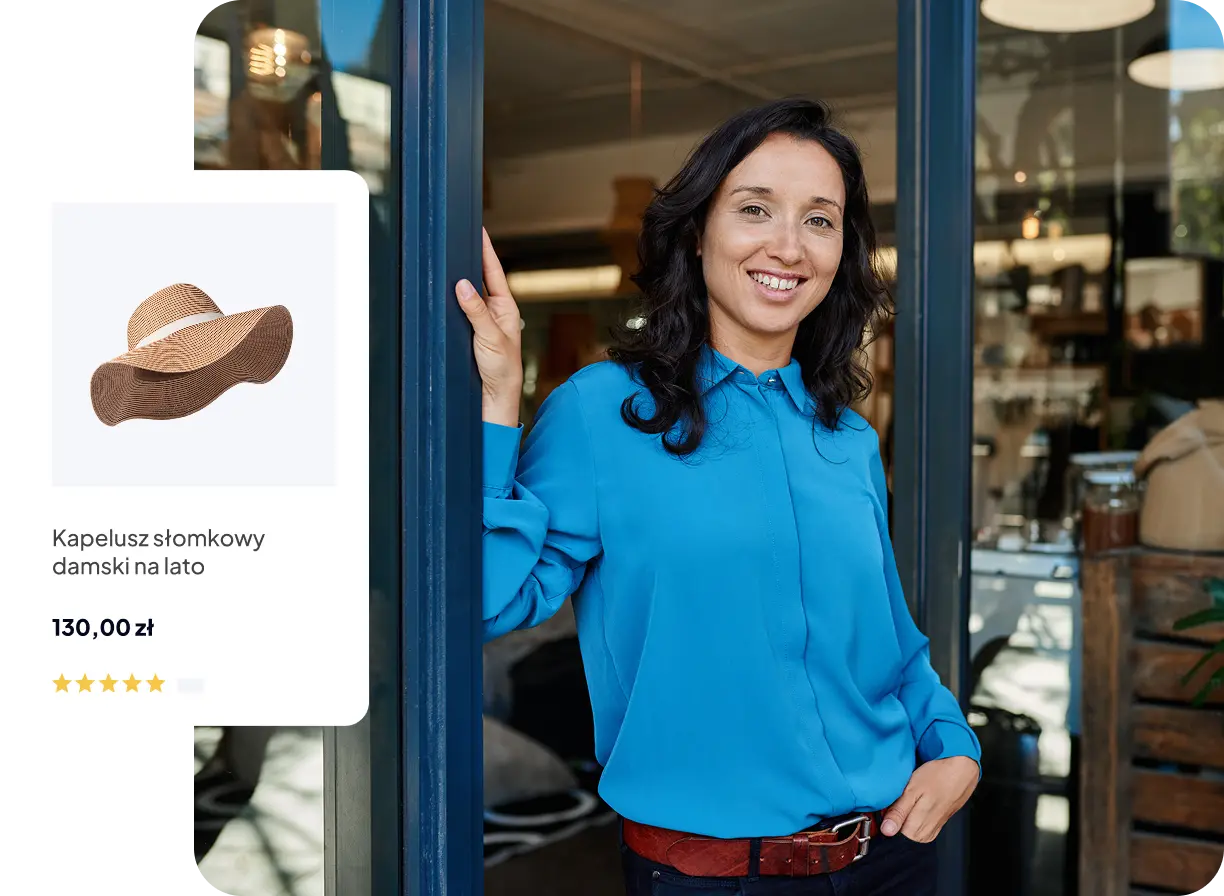 Właścicielka sklepu z kapeluszami korzysta z pakietu Shoper Premium