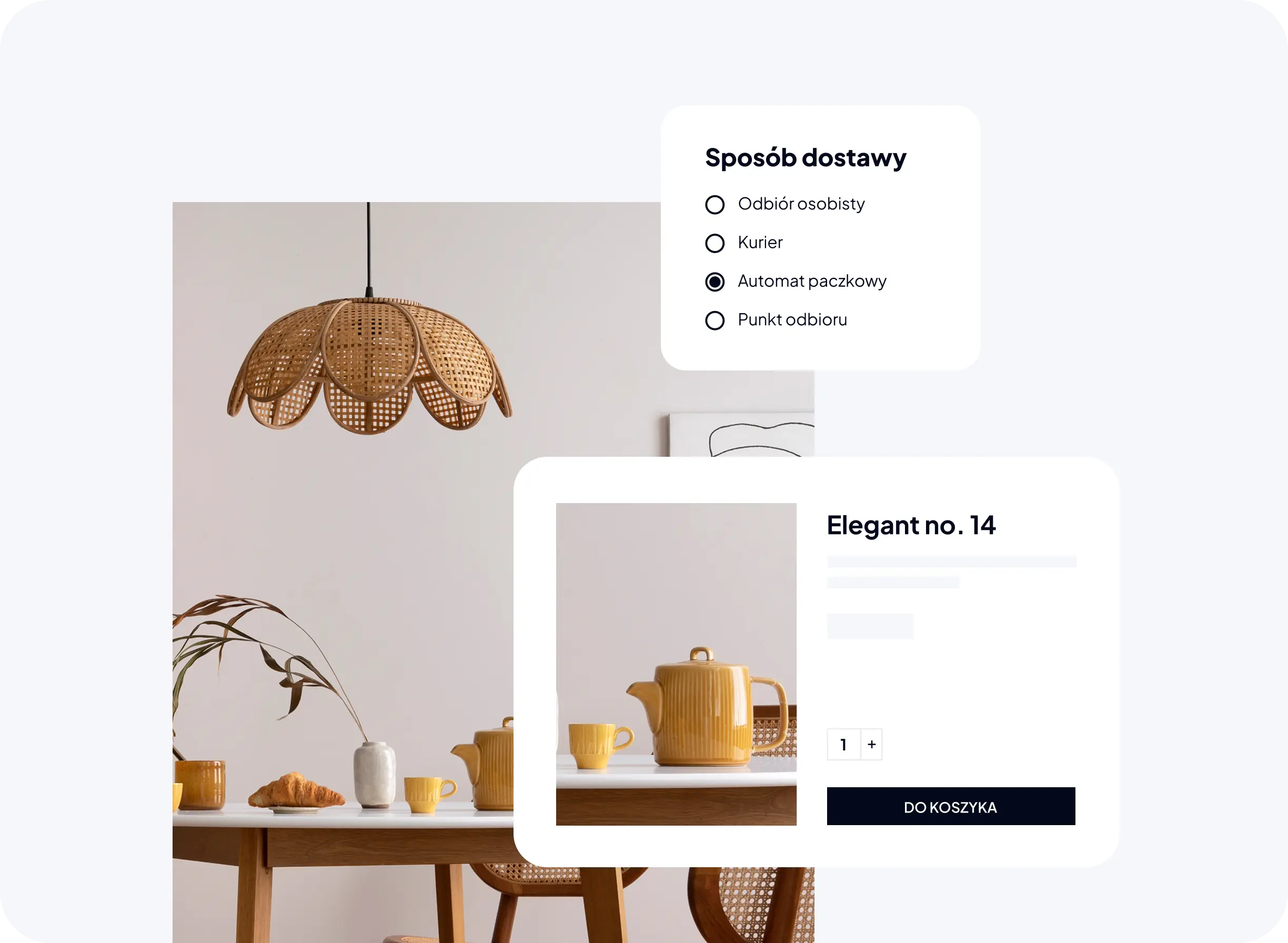 Lista metod dostawy na stronie produktu w sklepie z wyposażeniem wnętrz