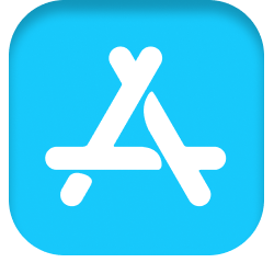 White stylized letter A resembling a drafting compass on a rounded blue square background.