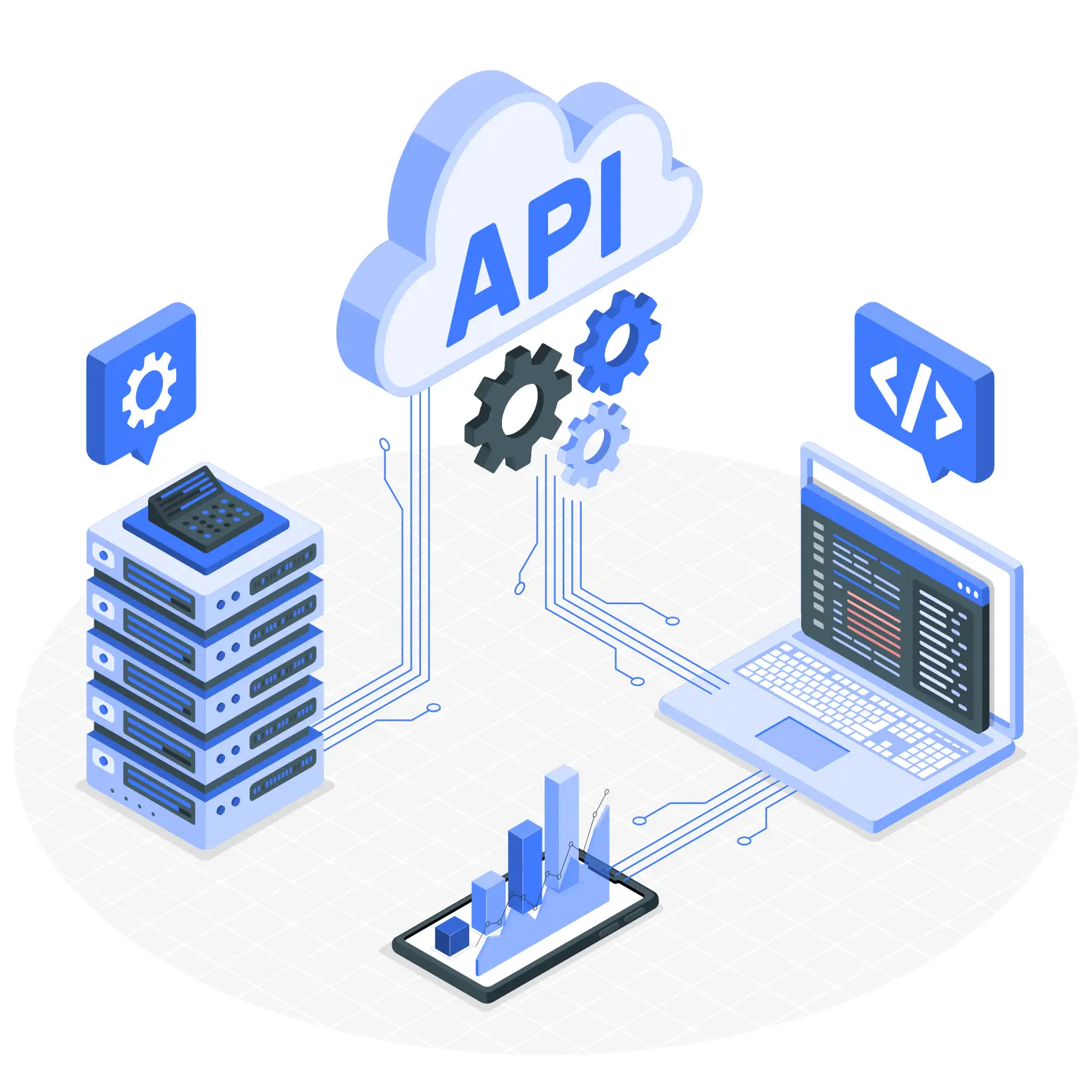 Illustration of cloud API connecting
