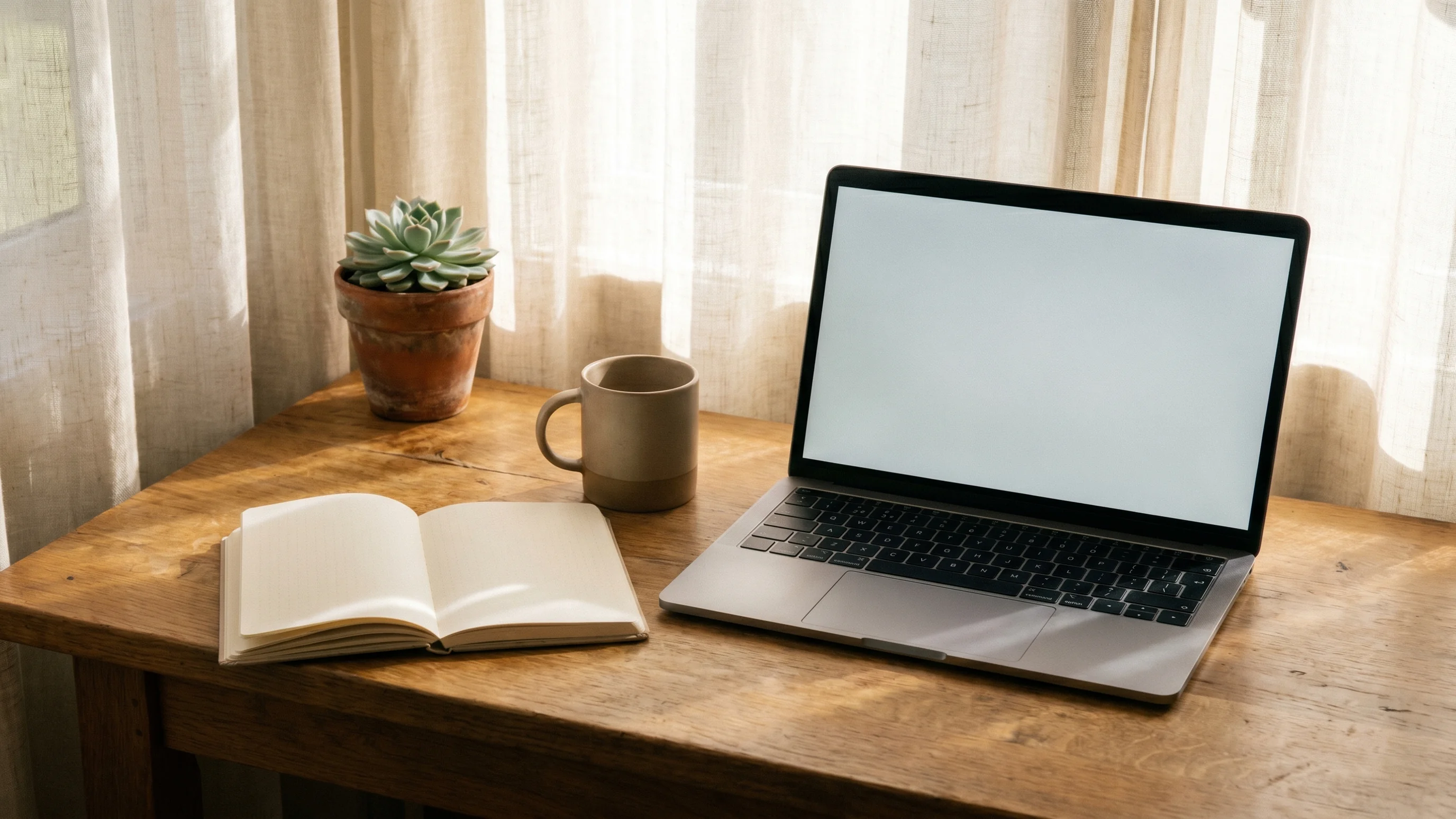 Zakelijke werkplek met notebook en laptop, symboliseert fiscale planning voor EIA-aftrek batterijopslag