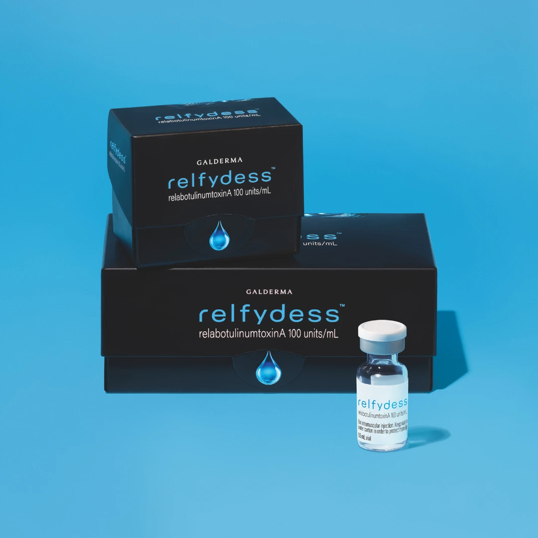 relfydess black product packaging with vial