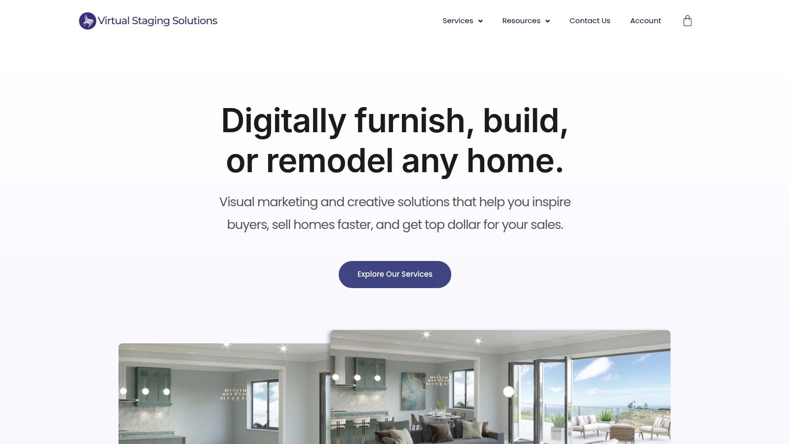 A virtually staged modern living room with a fireplace by Virtual Staging Solutions.