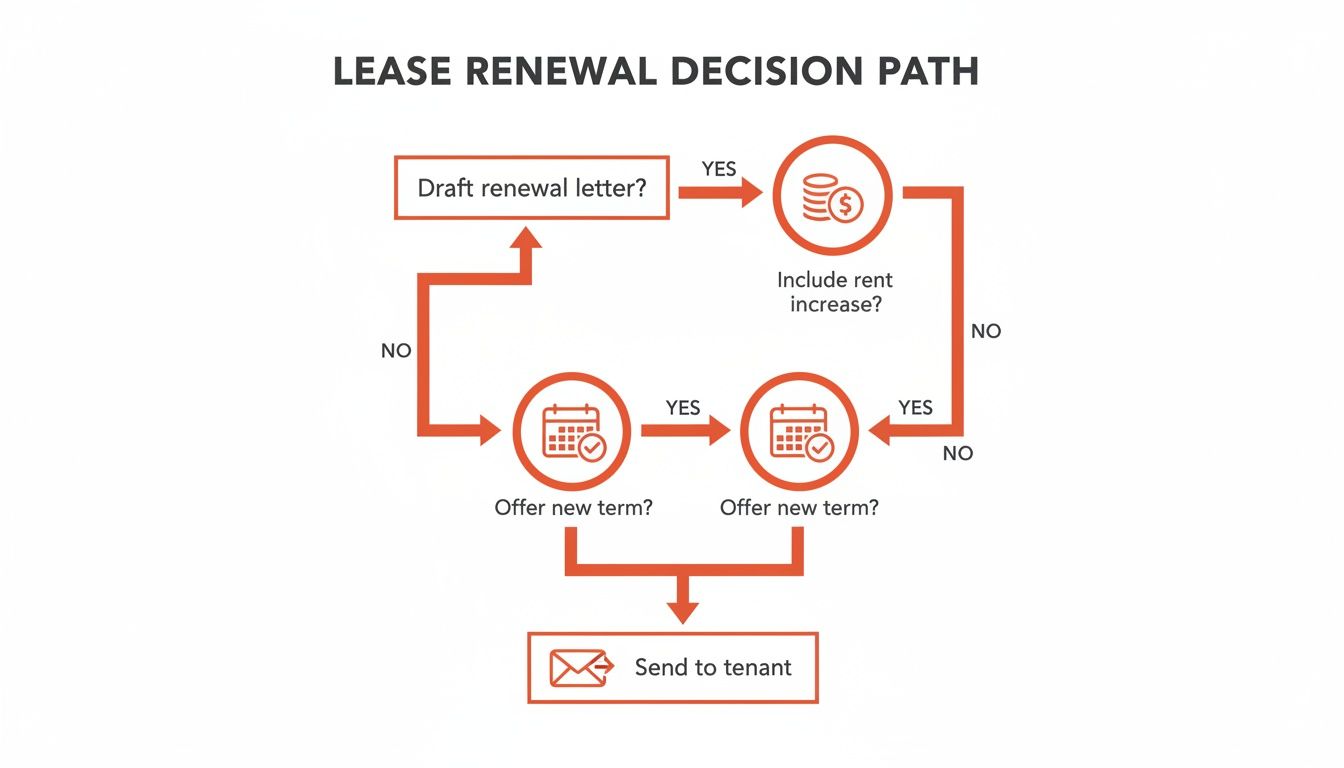 Flowchart detailing the lease renewal decision path, including rent increase and new terms.