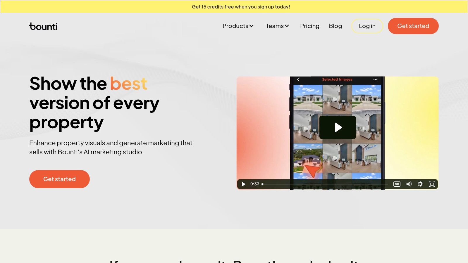 A split-screen image showing a cluttered living room on the left and a virtually staged, decluttered version of the same room on the right, created by Bounti Labs.