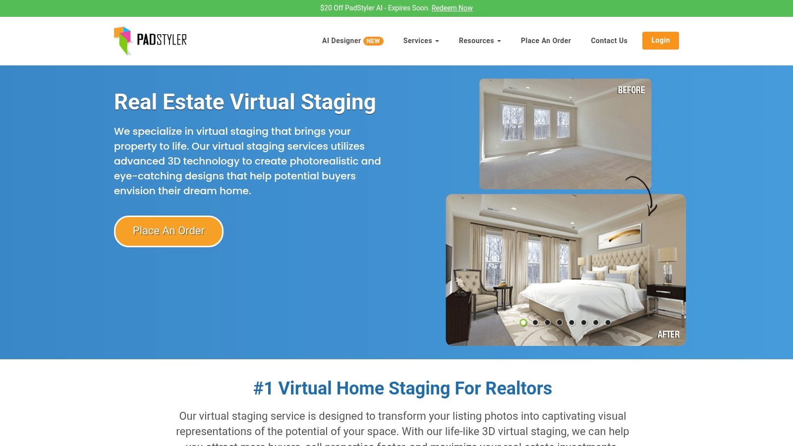 PadStyler staging before and after virtual staging