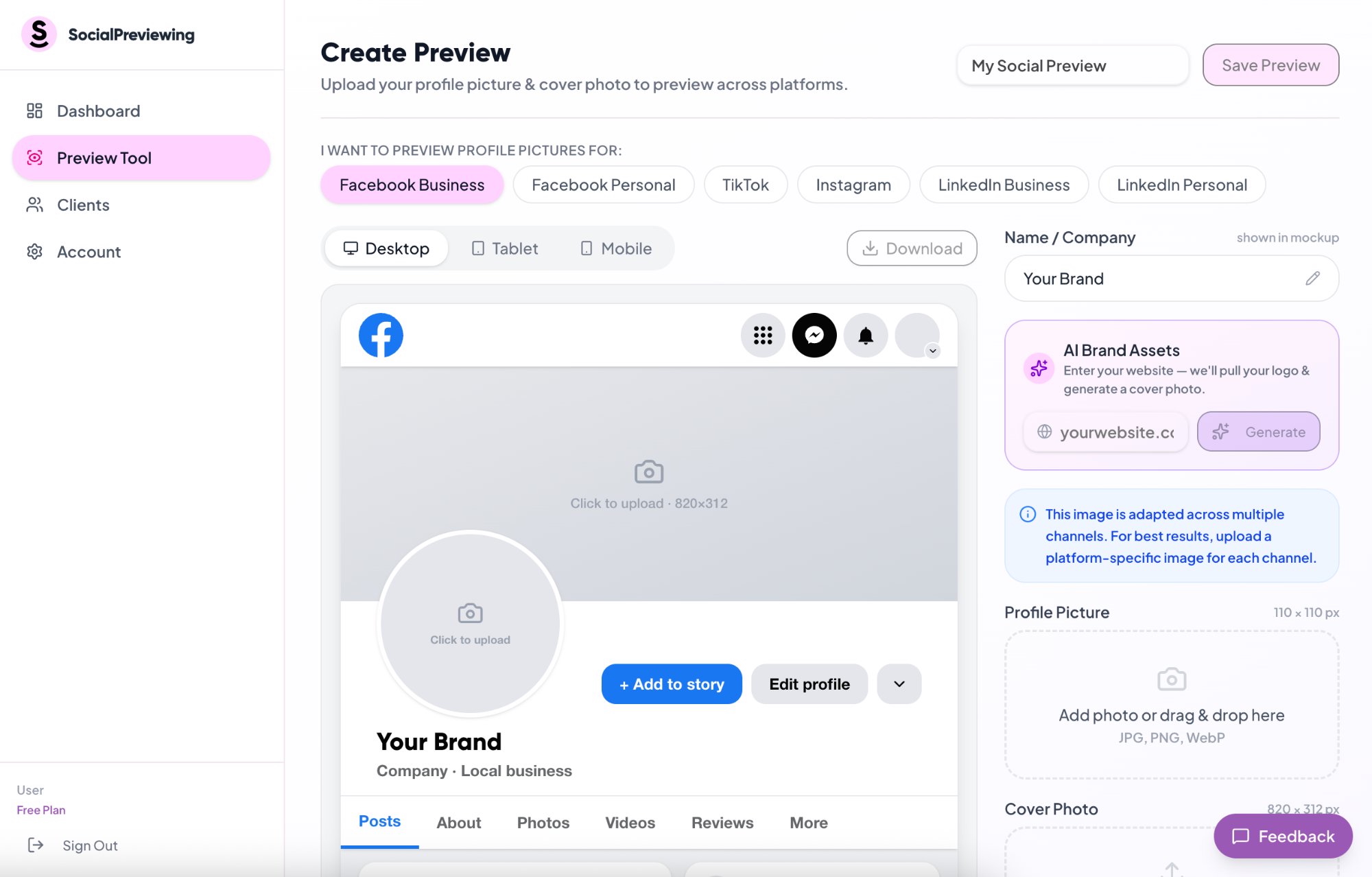 SocialPreviewing app interface