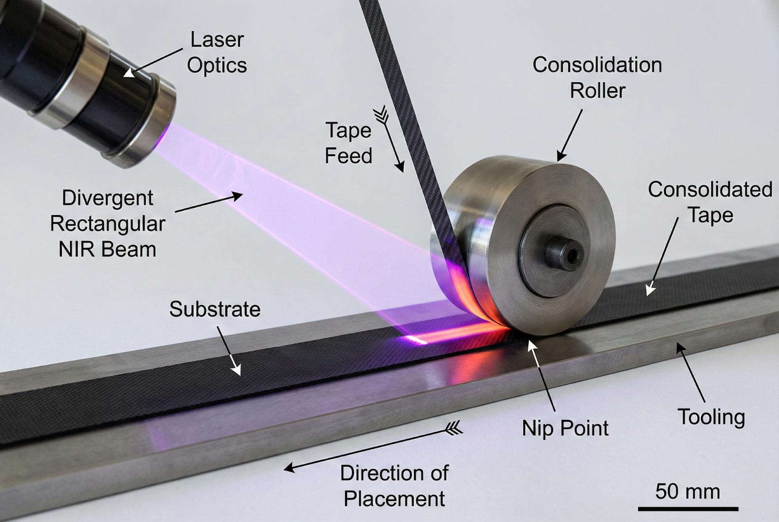 Laser-Assisted AFP with Compaction Roller process schematic
