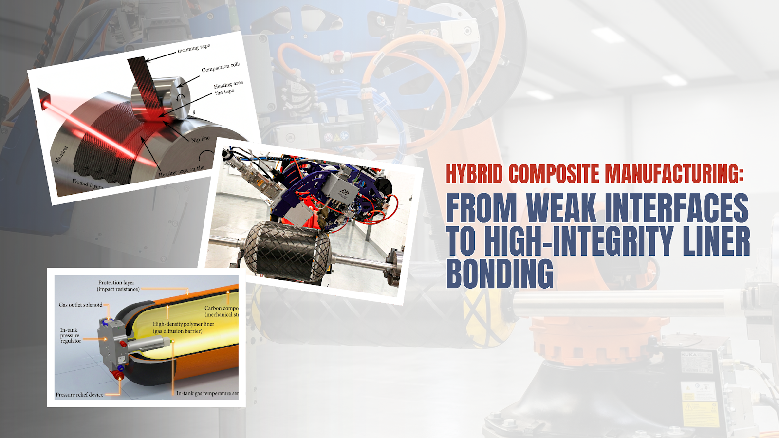 Robotic over-printing of continuous fiber composites onto polymer liner