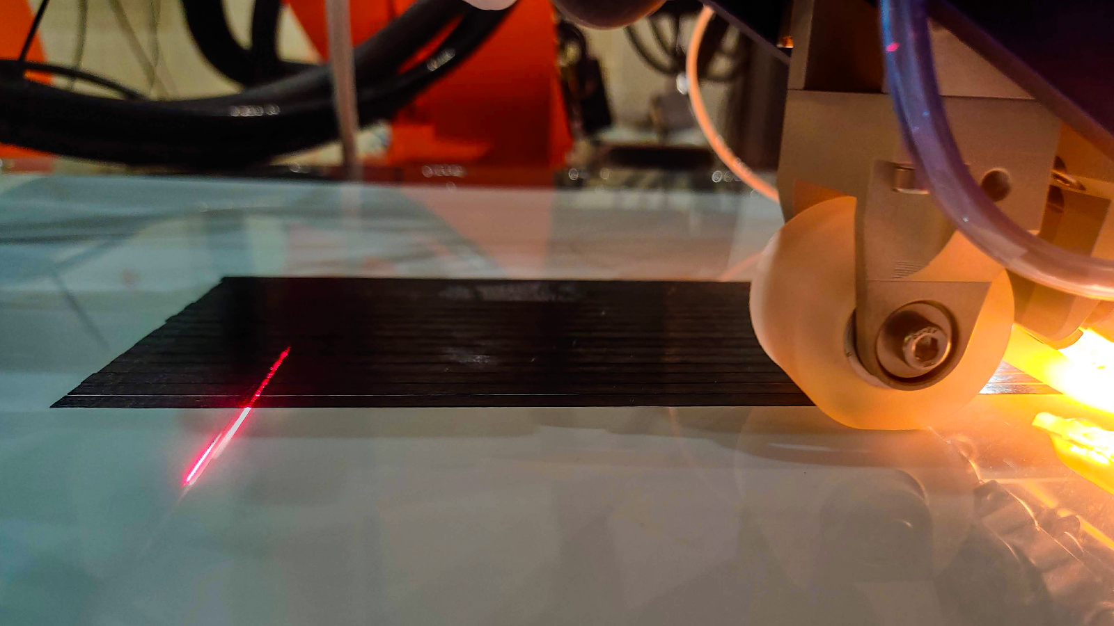 The compaction roller at the nip point during thermoplastic AFP