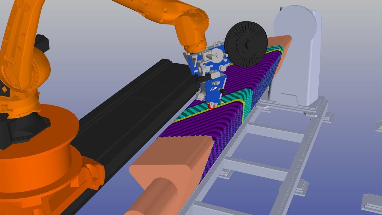 Multi-angle ply path planning on a curved mold, simulated in AddPath