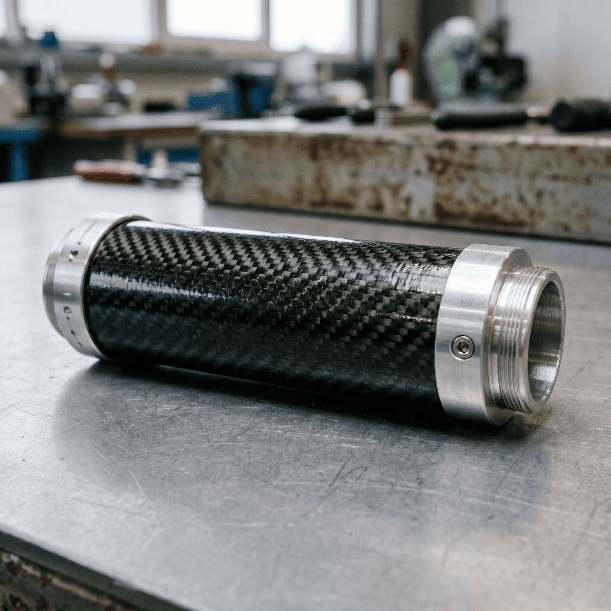 CFRP cylindrical tube with metallic end fittings