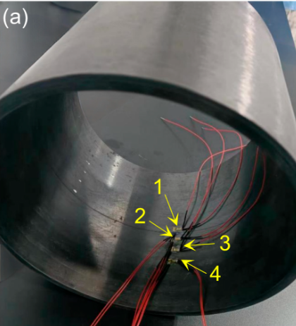Carbon-fiber-wound cylindrical shell with strain gauge clusters
