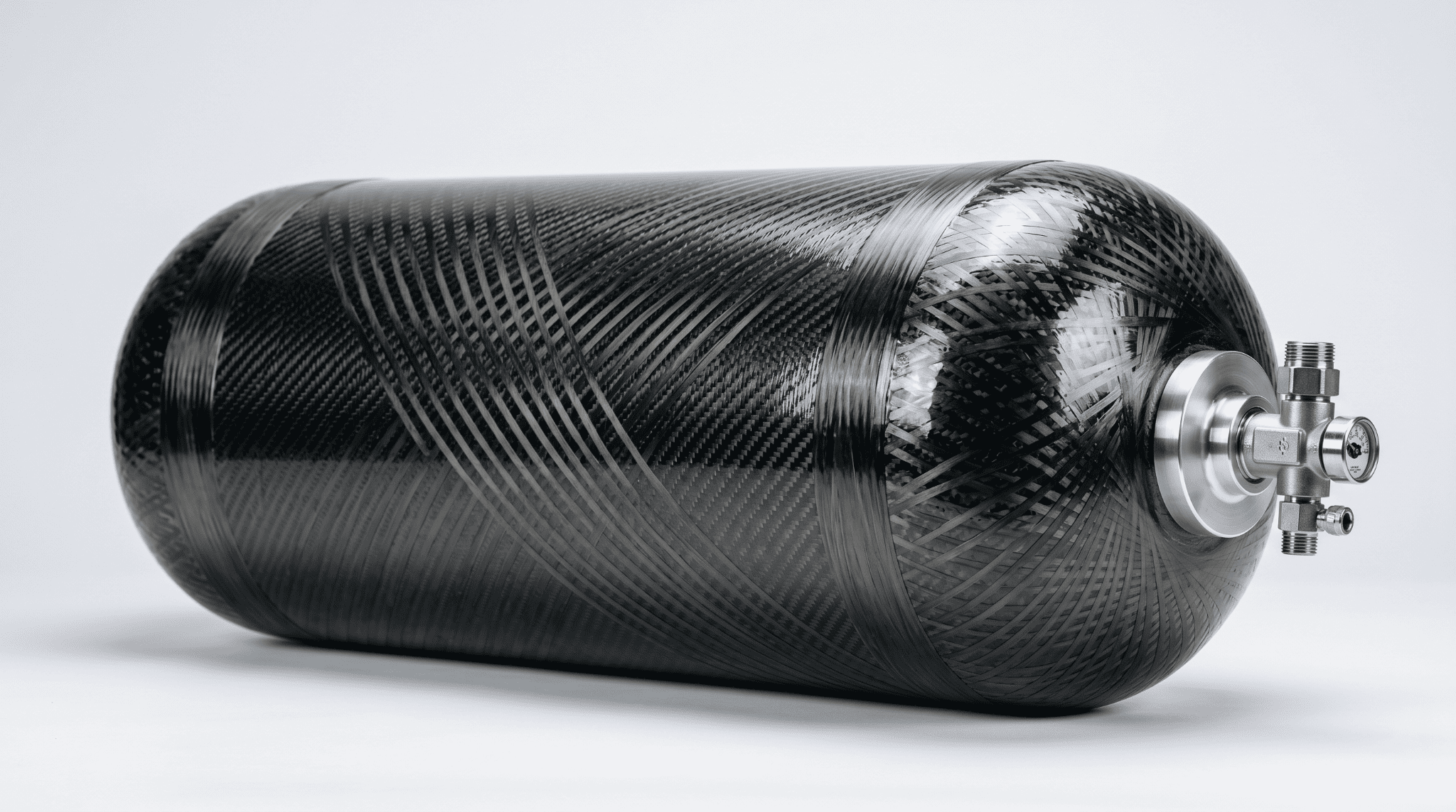 A filament-wound composite pressure vessel.