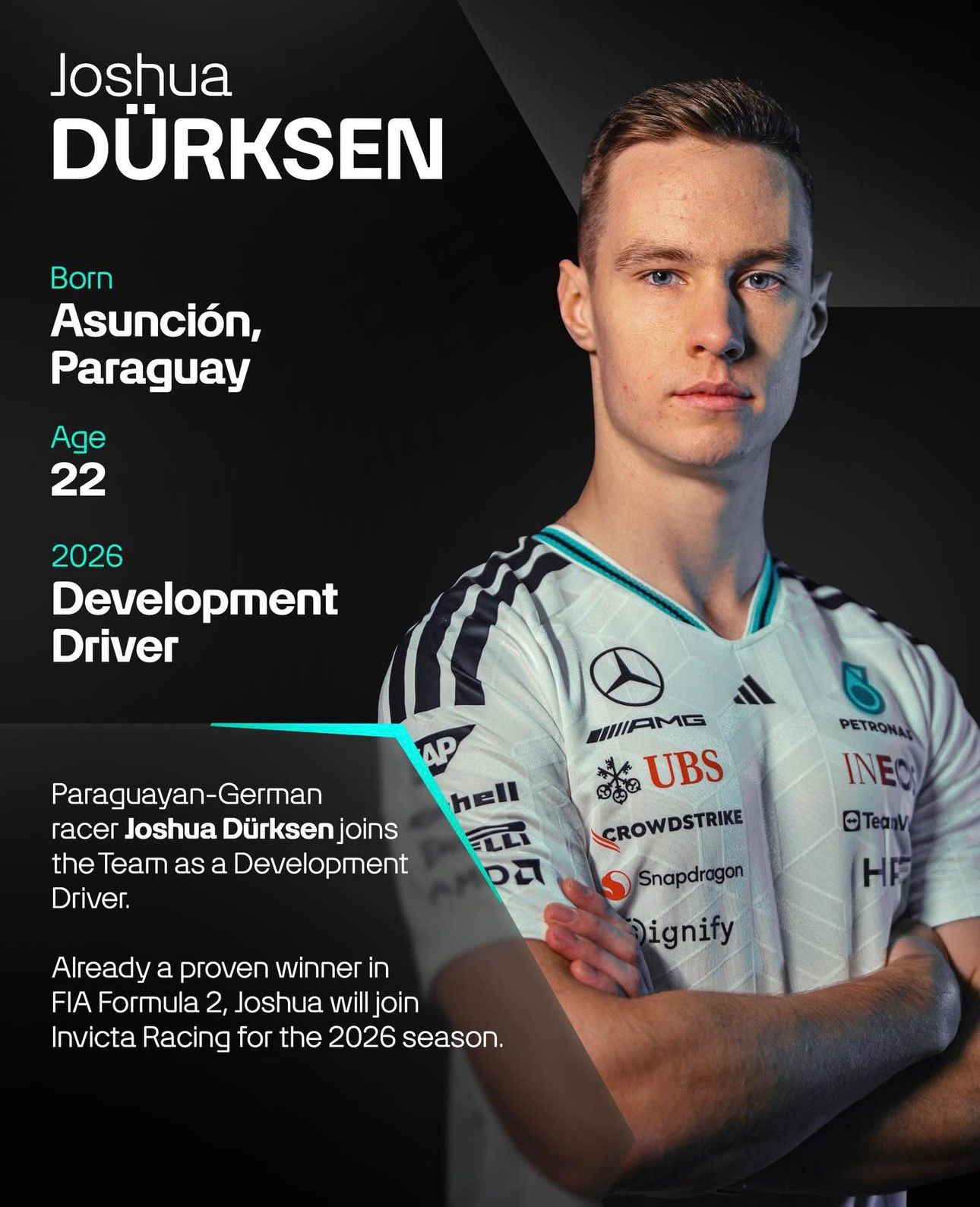 Mercedes incorpora a Joshua Dürksen a su programa de desarrollo en la Fórmula 1 para 2026