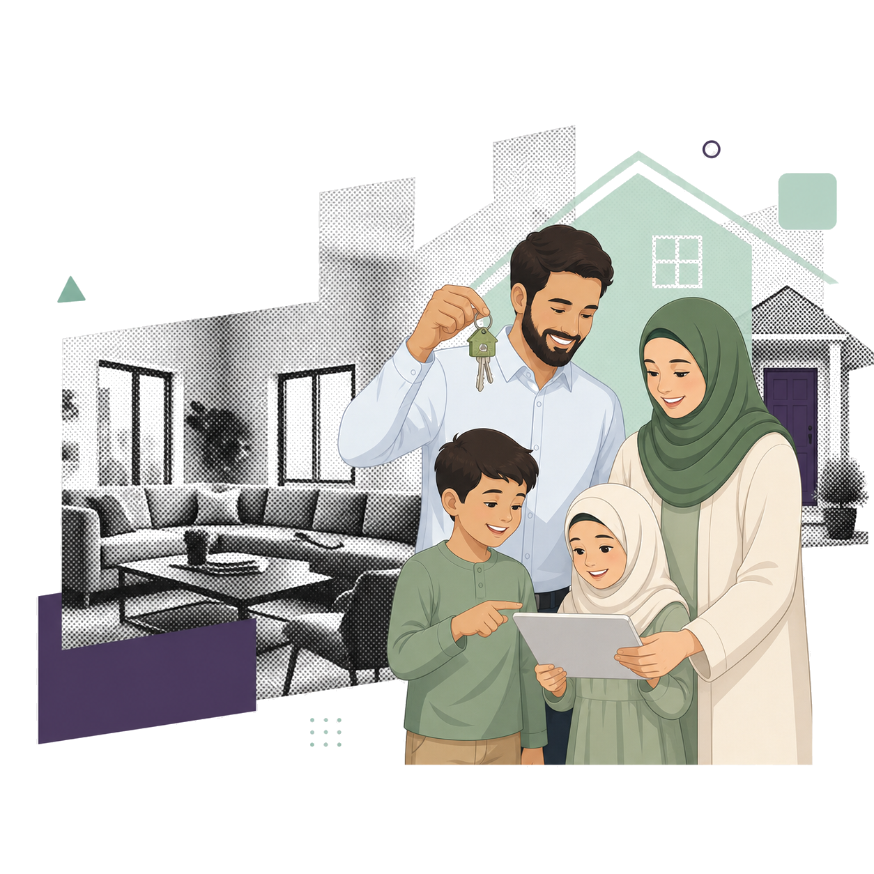 A family outside their home