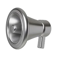 Silver megaphone speaker angled to the left.