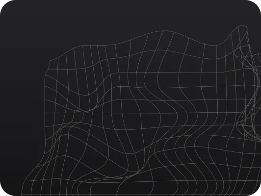 Abstract 3D wireframe mesh forming warped grid lines on a dark background, creating a sense of depth and movement.