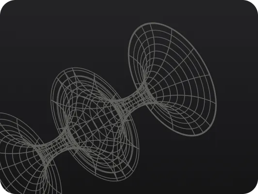 A 3D wireframe model of a complex geometric shape consisting of connected hyperboloid structures against a dark background.