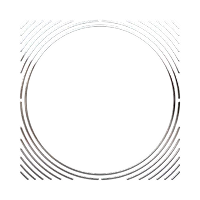 Square frame with a metallic appearance features evenly spaced curved lines forming a circular pattern inside, creating a hollow circle in the center against a black background.